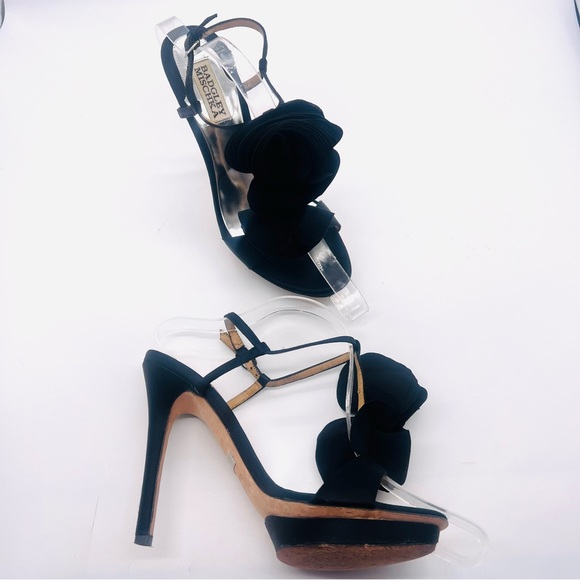 BADGLEY MISCHKA Black Satin Floral Platform Heels Size 7.5 - Picture 4 of 14